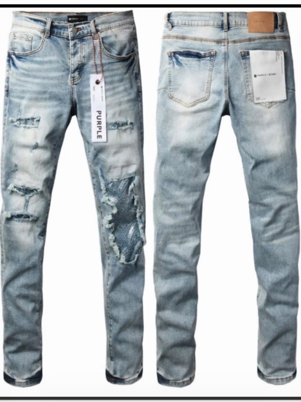 Slim Distressed Skinny Jeans in Light Blue by